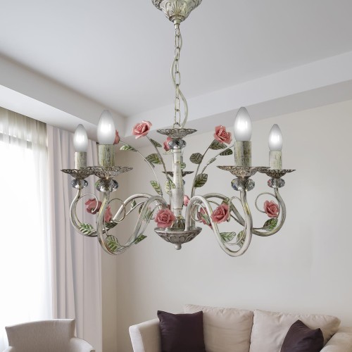 Люстра с хрусталем подвесная с цветами 5 ламп S1132-5