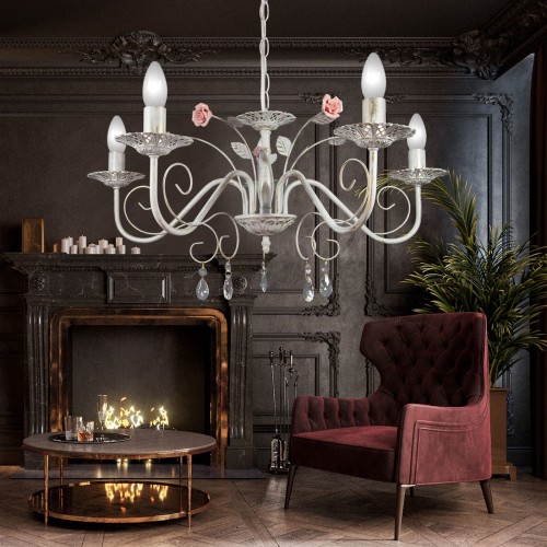 Люстра с хрусталем подвесная с цветами 5 ламп S1034-5